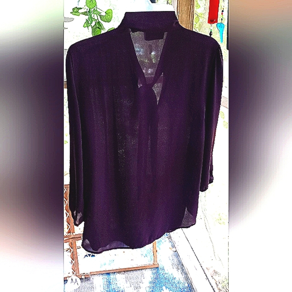 7th Avenue New York & Company Long Sleeve Blouse SZ M Eggplant Purple